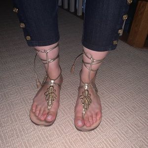 Lilly Pulitzer “Pier” gold strappy sandals